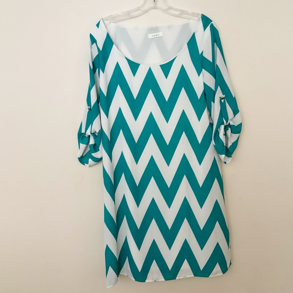 Luxe Womens Dress Chevron Roll Sleeve Scoop Neck Midi Size Large‎